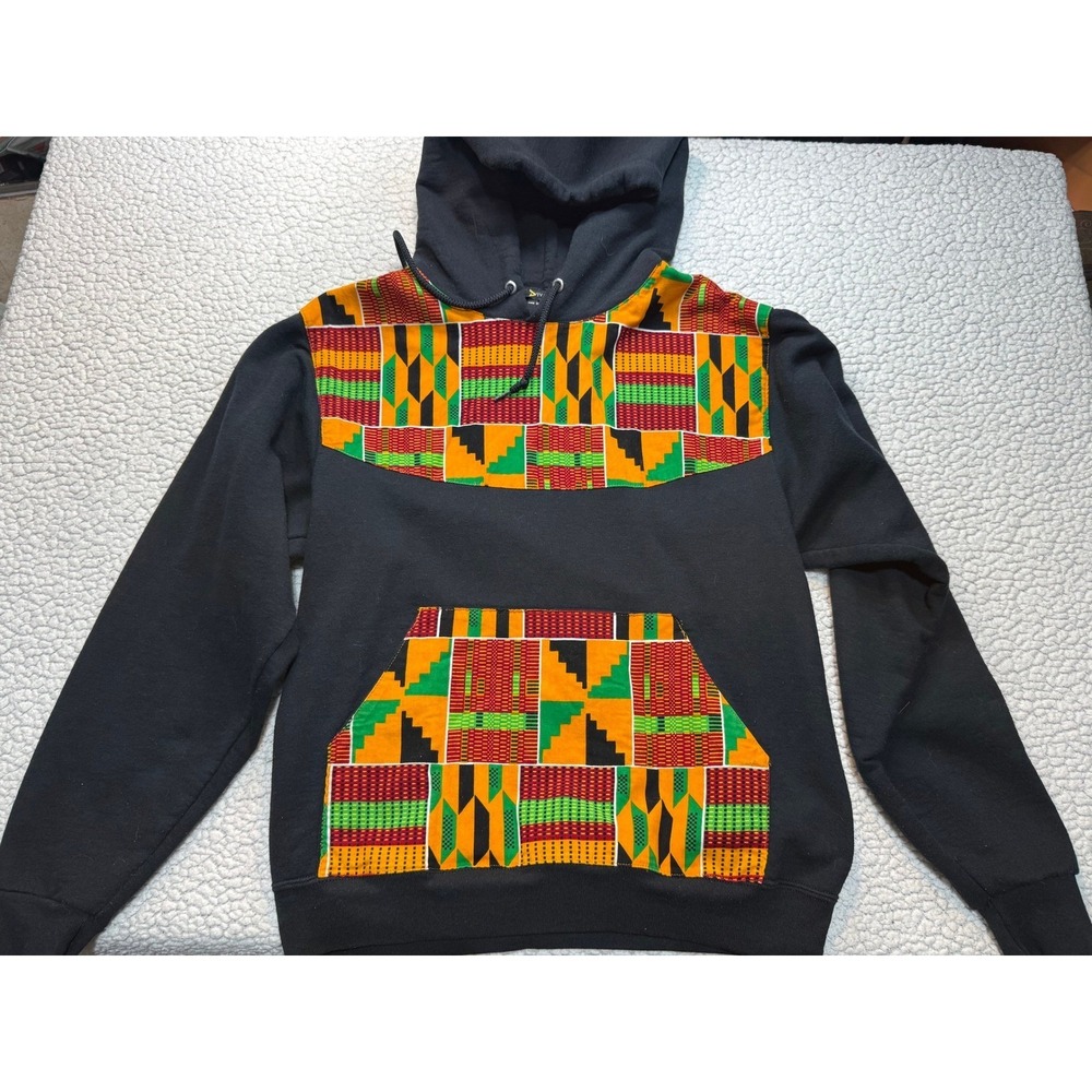 Made in USA D'Iyanu Mens Kente Print African Pattern Black Cotton Sweatshirt Sm.
